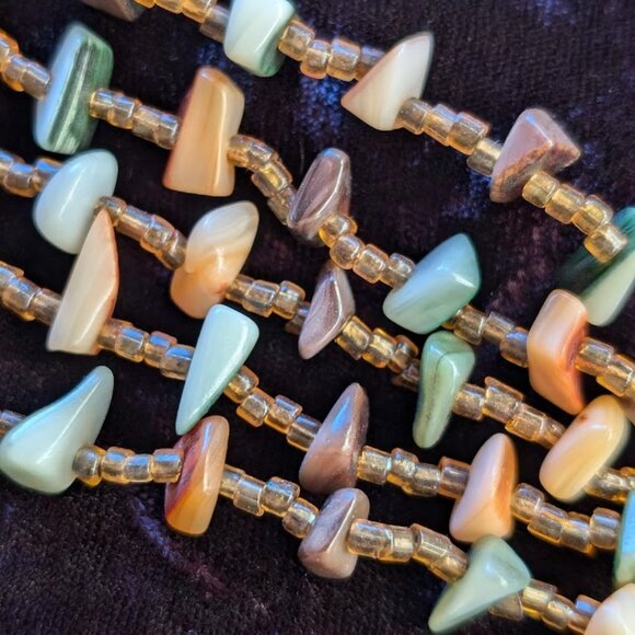 Vintage Multi-strand Shell & Glass Bead Necklace, Made in Japan - Southwest Hues - Picture 10 of 16